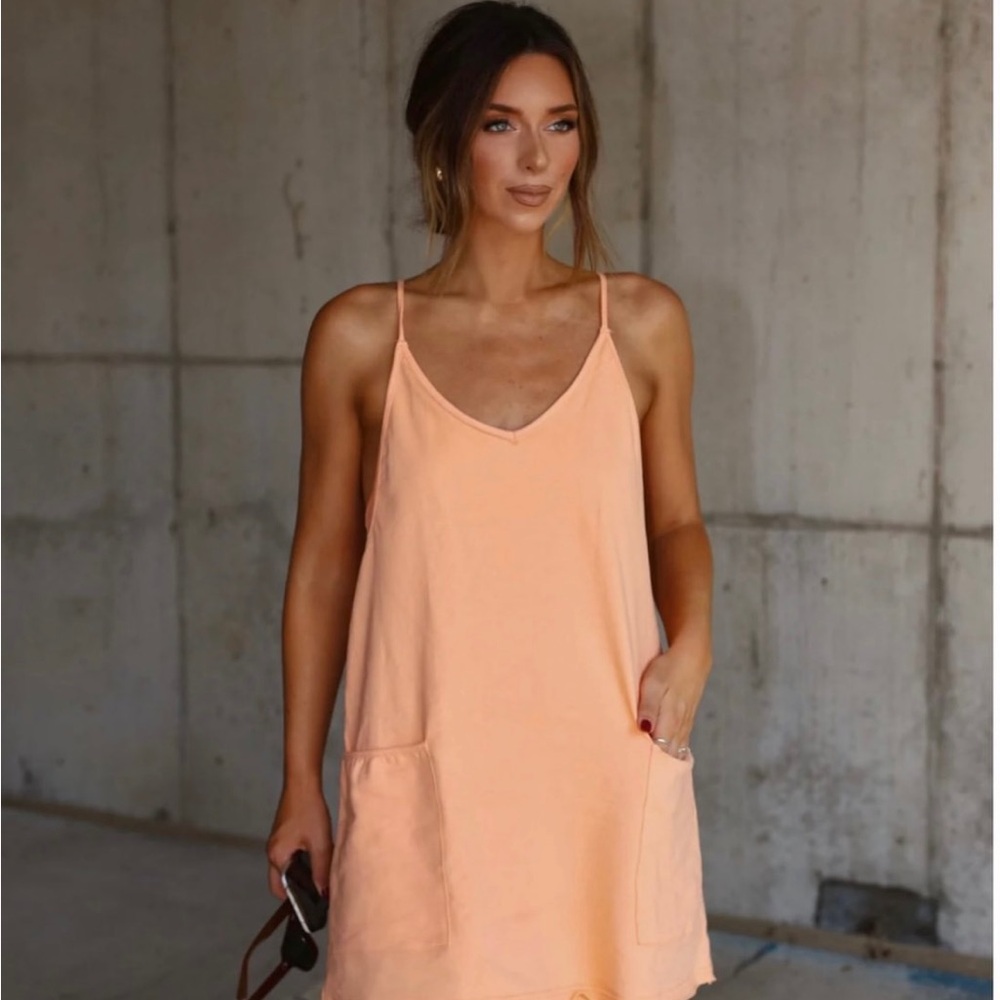 Peach Sleeveless Dress with Pockets